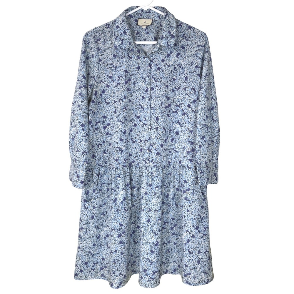 Tuckernuck Blue Hydrangea Hayes Shirt Dress Womens L Floral Drop Waist Button Up
